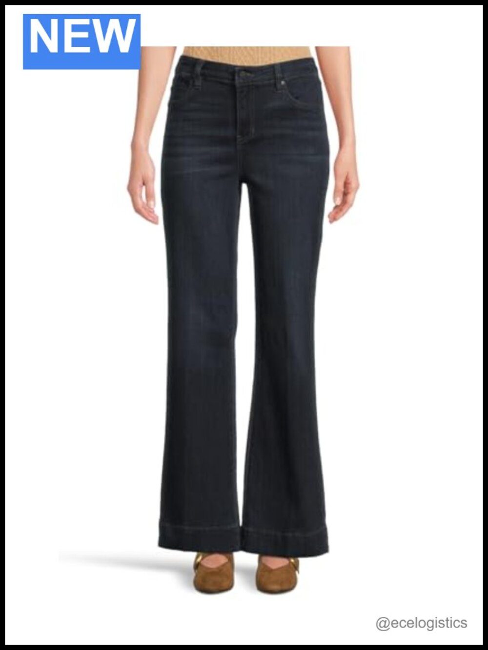 Mid-Rise Bootcut Jeans Wide Hem Stretch Cotton Blend